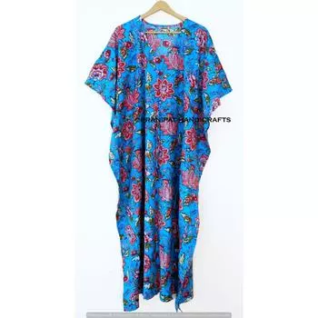 Женское летнее хлопковое платье с цветочным принтом, бирюзовое длинное платье-кафтан макси в стиле бохо CKFTN-SCRN-FULL-BUYIT-080
