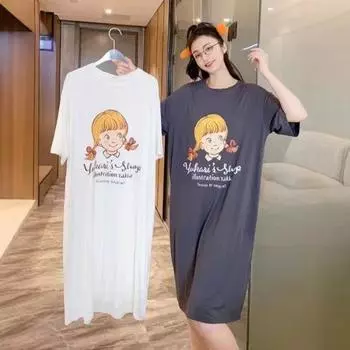 Женское летнее корейское платье для сна Lazy Lazy Wind, свободное платье с короткими рукавами M белый