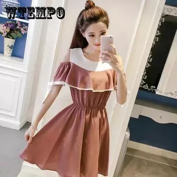 Женское летнее короткое платье, тонкое маленькое свежее платье без бретелек, винтажное элегантное повседневное платье с коротким рукавом XL