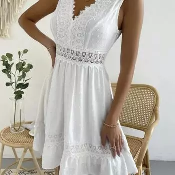 Женское летнее кружевное платье в стиле пэчворк S белый