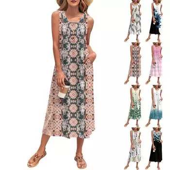 Женское летнее макси-платье без рукавов на пуговицах, повседневное свободное длинное пляжное платье-сарафан для путешествий и отпуска XXL синий