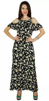 Женское летнее макси-платье Bimba с открытыми плечами, пляжная одежда, цветочный праздник 10 чёрный