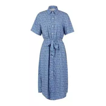 Женское летнее миди-платье с цветочным принтом, с коротким рукавом, на пуговицах, с поясом, повседневное платье-рубашка с V-образным вырезом и разрезом по подолу M небесно-голубой