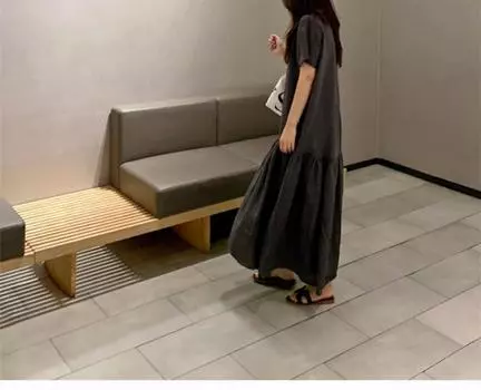 Женское летнее миди-платье в японском стиле из хлопка и льна: Свободный крой, Короткий рукав, Ретро Мори-гёрл XL темно-серого