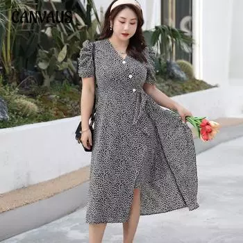 Женское летнее милое платье с v-образным вырезом и талией больших размеров, темпераментные шифоновые платья с цветочным принтом 4XL чёрный