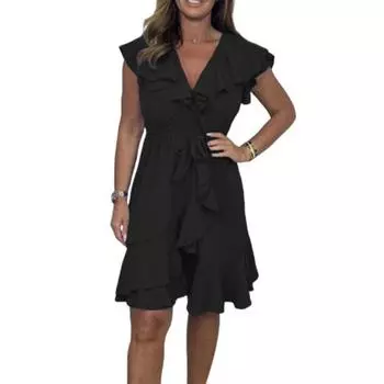 Женское летнее мини-платье с V-образным вырезом, короткими рукавами-крылышками, коротким платьем-халатом, повседневным пляжным сарафаном А-силуэта для отдыха M