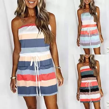 Женское летнее мини-платье в полоску без рукавов, женское платье без рукавов, большие размеры S белый