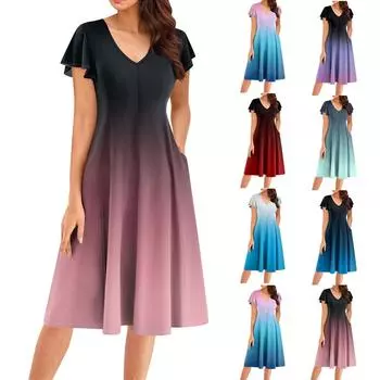 Женское летнее модное элегантное платье миди в стиле ретро с V-образным вырезом и оборками на рукавах XXL красный