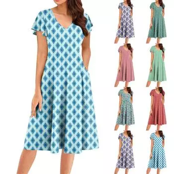 Женское летнее модное элегантное платье миди в стиле ретро с V-образным вырезом и оборками на рукавах XL тёмно-синий