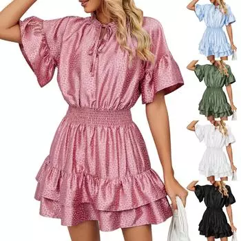 Женское летнее модное атласное однотонное свободное свободное платье с эластичной резинкой на талии и v-образным вырезом XXL белый