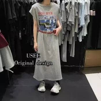 Женское летнее модное и универсальное платье-футболка с круглым вырезом и длинными рукавами, свободное и утягивающее платье средней длины M белый