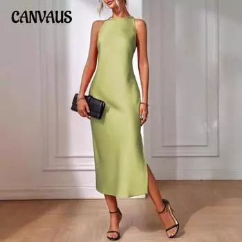 Женское летнее модное новое длинное платье без рукавов с разрезом XS чёрный