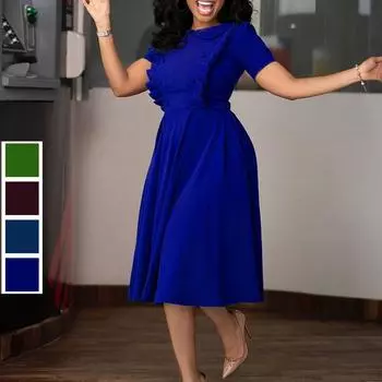 Женское летнее модное однотонное платье большого размера, цельное платье с короткими рукавами и рюшами S зелёный