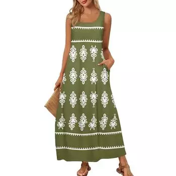Женское летнее модное платье без рукавов с круглым вырезом для пляжа, винтажные платья с принтом L