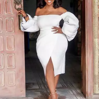 Женское летнее модное платье большого размера с открытыми плечами, элегантное цельное однотонное вечернее платье с разрезом S оранжевый