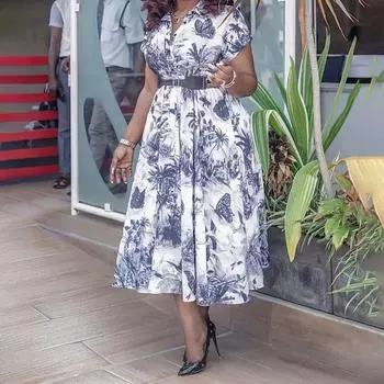 Женское летнее модное платье большого размера с принтом на пуговицах, женское цельное платье с короткими рукавами и поясом S вино красного