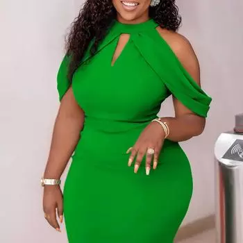 Женское летнее модное платье большого размера с открытыми плечами и разрезом, женское сексуальное цельное однотонное платье-футляр S зелёный