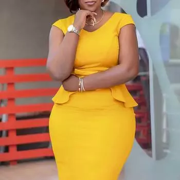 Женское летнее модное платье большого размера с бантом, женское элегантное цельное однотонное платье-футляр с круглым воротником и короткими рукавами S сапфир синий