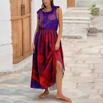 Женское летнее модное платье-майка А-силуэта без рукавов повседневное платье с цветочным принтом/однотонными карманами XXL винный