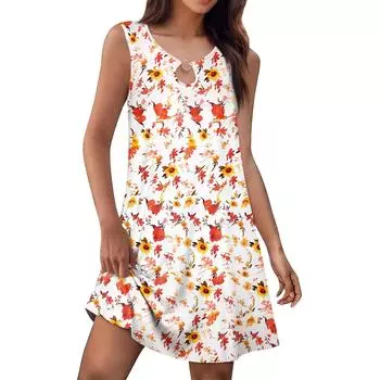Женское летнее модное платье-майка А-силуэта без рукавов повседневное платье с цветочным принтом/однотонными карманами XL красный