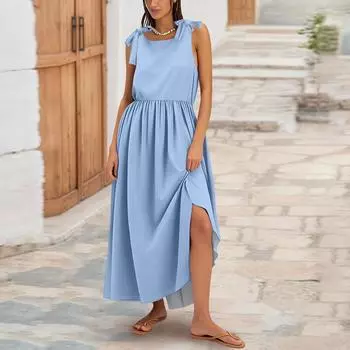 Женское летнее модное платье-майка А-силуэта без рукавов повседневное платье с цветочным принтом/однотонными карманами S