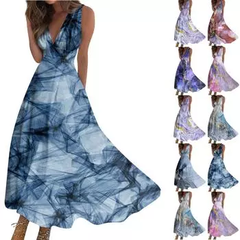 Женское летнее модное платье с v-образным вырезом и завязками на талии без рукавов L фиолетовый