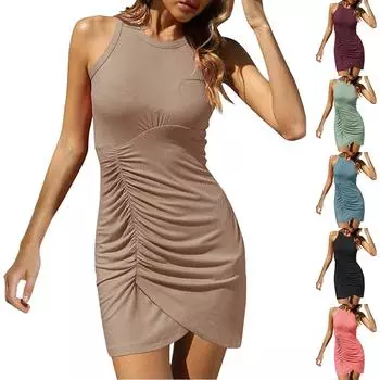 Женское летнее модное платье-жилет, однотонное плиссированное платье нерегулярной формы L чёрный