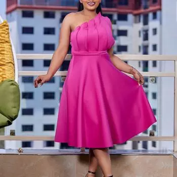 Женское летнее модное плиссированное платье большого размера на одно плечо, женское сексуальное цельное однотонное платье S зелёный