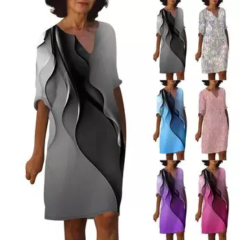 Женское летнее модное повседневное платье миди с v-образным вырезом и принтом, модное модное платье с половиной рукавов