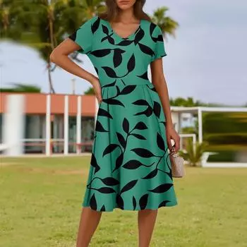 Женское летнее модное повседневное платье с цветочным принтом, V-образным вырезом, короткими рукавами и карманом S