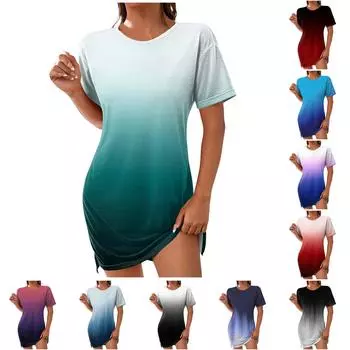 Женское летнее модное повседневное платье с цветочным принтом и круглым вырезом с коротким рукавом XXXL