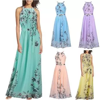 Женское летнее модное сексуальное летнее длинное платье без рукавов с принтом L