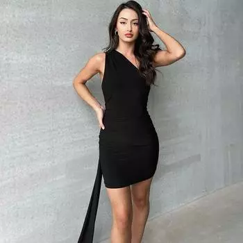 Женское летнее модное сексуальное плиссированное платье с открытой спиной и одним плечом, однотонное платье для женщин, вечерние платья S белый