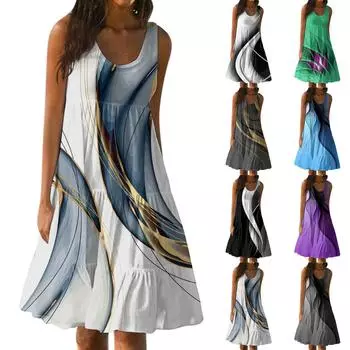 Женское летнее модное свободное повседневное пляжное платье без рукавов с принтом L чёрный