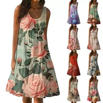 Женское летнее модное свободное повседневное пляжное платье без рукавов с принтом L