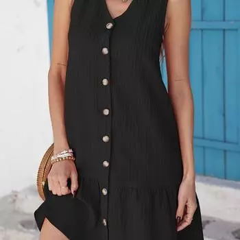 Женское летнее модное свободное утягивающее платье с V-образным вырезом S чёрный