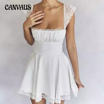 Женское летнее новое кружевное платье с квадратным вырезом и бретелькой через шею, облегающее белое платье с открытой спиной XS белый