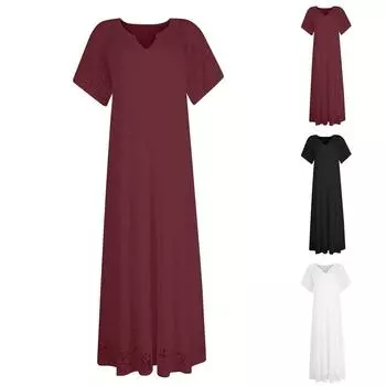 Женское летнее новое модное элегантное повседневное кружевное праздничное платье с коротким рукавом и v-образным вырезом L чёрный