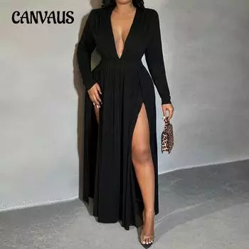 Женское летнее новое модное женское драпированное платье с разрезом длинное 1XL чёрный