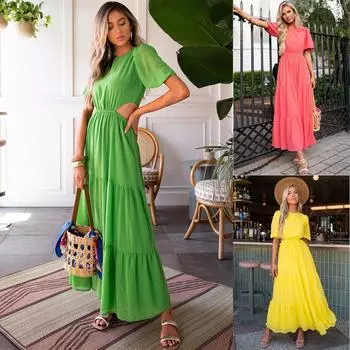 Женское летнее новое однотонное платье свободного покроя без талии с простой длинной юбкой S