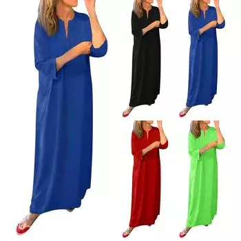 Женское летнее новое однотонное праздничное платье с рукавами семь четвертей и карманами в виде листьев L чёрный