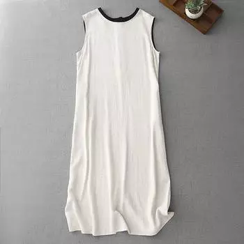 Женское летнее новое платье-майка из хлопка с круглым вырезом, без рукавов, свободного кроя, тонкое, однотонное, с темпераментом, средней длины M