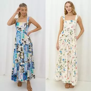 Женское летнее новое платье с принтом без рукавов, кружевная спинка, большая юбка S