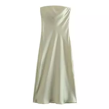 Женское летнее новое приталенное платье с текстурой шелкового атласа Yellow M