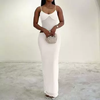 Женское летнее новое сетчатое длинное платье с эластичными бретелями и облегающее бедра женское сексуальное платье XS белый
