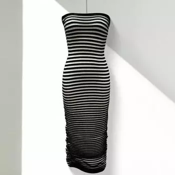 Женское летнее облегающее платье макси-труба в рубчик без бретелек выходное вечернее платье в полоску без рукавов трикотажное длинное платье S чёрный