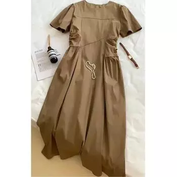 Женское летнее однотонное элегантное платье с круглым вырезом, простые длинные платья для поездок на работу 4XL