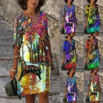 Женское летнее однотонное хлопково-льняное платье в стиле ретро с v-образным вырезом и короткими рукавами, легкое дышащее платье XXXL