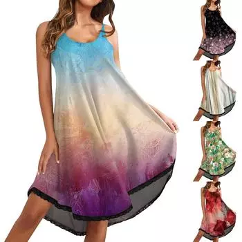 Женское летнее однотонное полосатое свободное сексуальное крутое платье на бретельках с круглым вырезом XXL чёрный