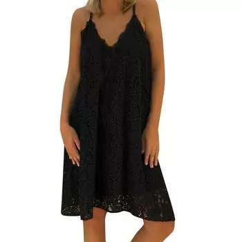 Женское летнее однотонное повседневное платье без рукавов с v-образным вырезом, свободное кружевное платье больших размеров XL
